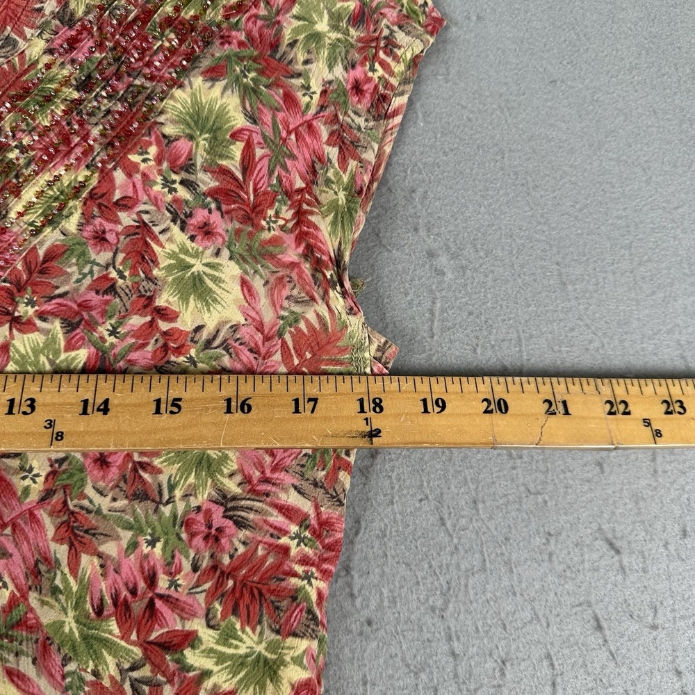 April Cornell Floral Beaded Rayon Midi Dress Boho Tropical Women M Vintage - Picture 11 of 16